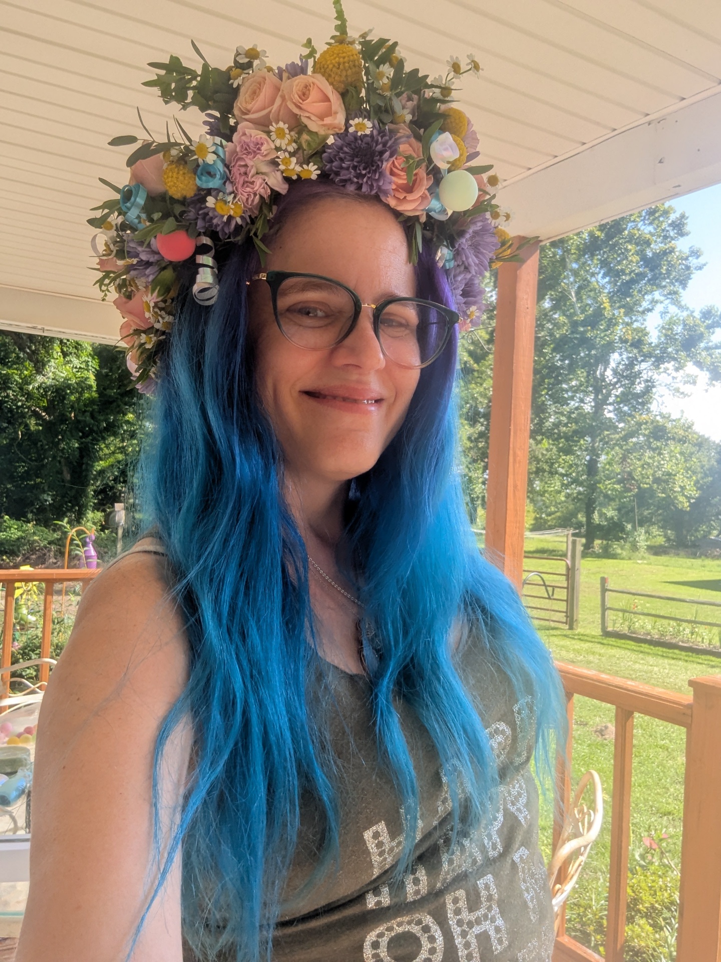 LeeAnn wearing a beautiful floral crown